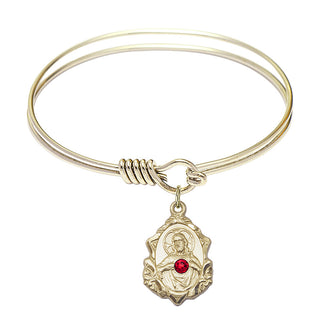 6 1/4 inch Round Eye Hook Hamilton Gold Bangle Bracelet with a 14kt Gold Filled Scapular charm.