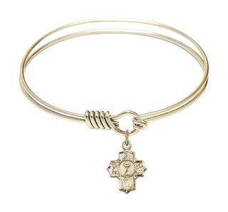 6 1/4 inch Round Eye Hook Hamilton Gold Bangle Bracelet with a 14kt Gold Filled Communion 5-Way charm.