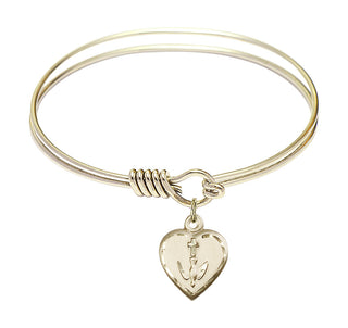 6 1/4 inch Round Eye Hook Hamilton Gold Bangle Bracelet with a 14kt Gold Filled Heart / Confirmation charm.