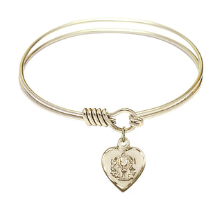 6 1/4 inch Round Eye Hook Hamilton Gold Bangle Bracelet with a 14kt Gold Filled Heart / Communion charm.