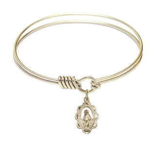 6 1/4 inch Round Eye Hook Hamilton Gold Bangle Bracelet with a 14kt Gold Filled Miraculous charm.