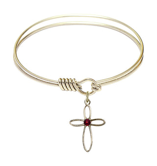 6 1/4 inch Round Eye Hook Hamilton Gold Bangle Bracelet with a 14kt Gold Filled Loop Cross charm.