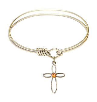 6 1/4 inch Round Eye Hook Hamilton Gold Bangle Bracelet with a 14kt Gold Filled Loop Cross charm.