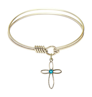 6 1/4 inch Round Eye Hook Hamilton Gold Bangle Bracelet with a 14kt Gold Filled Loop Cross charm.