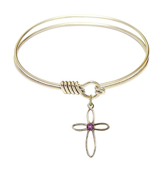 6 1/4 inch Round Eye Hook Hamilton Gold Bangle Bracelet with a 14kt Gold Filled Loop Cross charm.