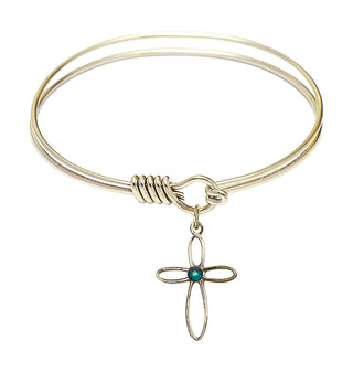 6 1/4 inch Round Eye Hook Hamilton Gold Bangle Bracelet with a 14kt Gold Filled Loop Cross charm.