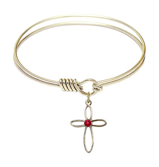 6 1/4 inch Round Eye Hook Hamilton Gold Bangle Bracelet with a 14kt Gold Filled Loop Cross charm.