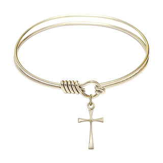 6 1/4 inch Round Eye Hook Hamilton Gold Bangle Bracelet with a 14kt Gold Filled Maltese Cross charm.
