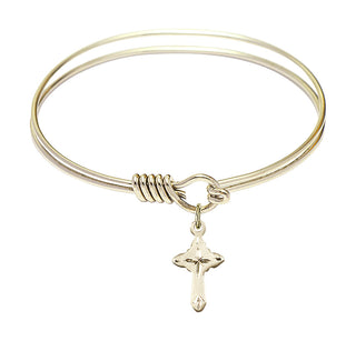 6 1/4 inch Round Eye Hook Hamilton Gold Bangle Bracelet with a 14kt Gold Filled Cross charm.