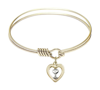 6 1/4 inch Round Eye Hook Hamilton Gold Bangle Bracelet with a Two-Tone GF/SS Heart / Chalice charm.