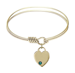 6 1/4 inch Round Eye Hook Hamilton Gold Bangle Bracelet with a 14kt Gold Filled Heart charm. Engraved Catholic Saint Jewelry