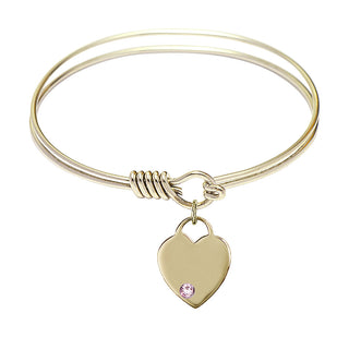 6 1/4 inch Round Eye Hook Hamilton Gold Bangle Bracelet with a 14kt Gold Filled Heart charm. Engraved Catholic Saint Jewelry