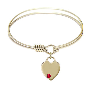 6 1/4 inch Round Eye Hook Hamilton Gold Bangle Bracelet with a 14kt Gold Filled Heart charm. Engraved Catholic Saint Jewelry