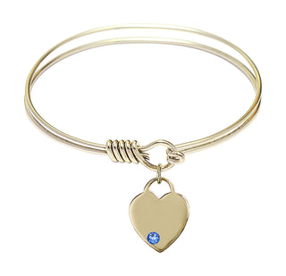 6 1/4 inch Round Eye Hook Hamilton Gold Bangle Bracelet with a 14kt Gold Filled Heart charm. Engraved Catholic Saint Jewelry