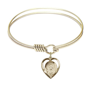 6 1/4 inch Round Eye Hook Hamilton Gold Bangle Bracelet with a 14kt Gold Filled Scapular charm.