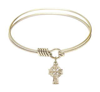 6 1/4 inch Round Eye Hook Hamilton Gold Bangle Bracelet with a 14kt Gold Filled Celtic Cross charm.