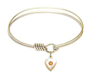 6 1/4 inch Round Eye Hook Hamilton Gold Bangle Bracelet with a 14kt Gold Filled Heart charm.
