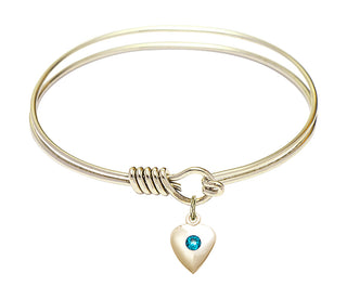 6 1/4 inch Round Eye Hook Hamilton Gold Bangle Bracelet with a 14kt Gold Filled Heart charm.