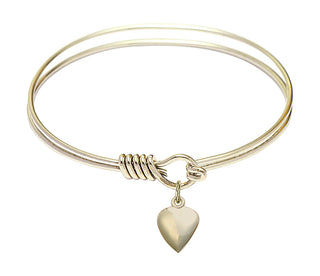 6 1/4 inch Round Eye Hook Hamilton Gold Bangle Bracelet with a 14kt Gold Filled Heart charm.