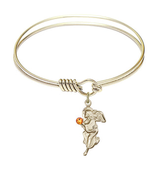 6 1/4 inch Round Eye Hook Hamilton Gold Bangle Bracelet with a 14kt Gold Filled Guardian Angel charm.