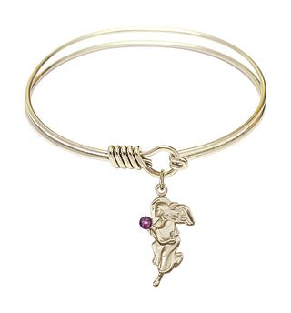 6 1/4 inch Round Eye Hook Hamilton Gold Bangle Bracelet with a 14kt Gold Filled Guardian Angel charm.