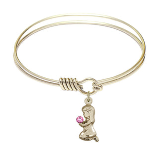 6 1/4 inch Round Eye Hook Hamilton Gold Bangle Bracelet with a 14kt Gold Filled Praying Girl charm.