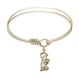 6 1/4 inch Round Eye Hook Hamilton Gold Bangle Bracelet with a 14kt Gold Filled Praying Boy charm.