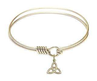 6 1/4 inch Round Eye Hook Hamilton Gold Bangle Bracelet with a 14kt Gold Filled Trinity Irish Knot charm.