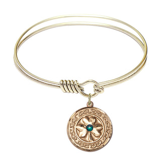 6 1/4 inch Round Eye Hook Hamilton Gold Bangle Bracelet with a 14kt Gold Filled Shamrock with Celtic Border charm.