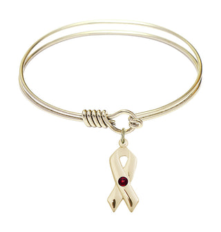 6 1/4 inch Round Eye Hook Hamilton Gold Bangle Bracelet with a 14kt Gold Filled Cancer Awareness charm.