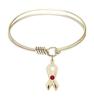 6 1/4 inch Round Eye Hook Hamilton Gold Bangle Bracelet with a 14kt Gold Filled Cancer Awareness charm.