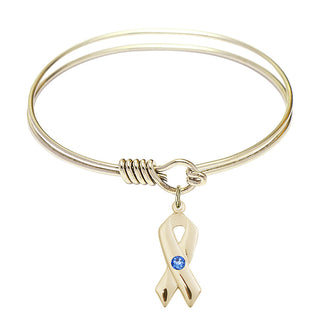 6 1/4 inch Round Eye Hook Hamilton Gold Bangle Bracelet with a 14kt Gold Filled Cancer Awareness charm.