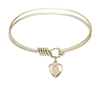 6 1/4 inch Round Eye Hook Hamilton Gold Bangle Bracelet with a 14kt Gold Filled Guardian Angel charm. Engraved Catholic Saint Jewelry