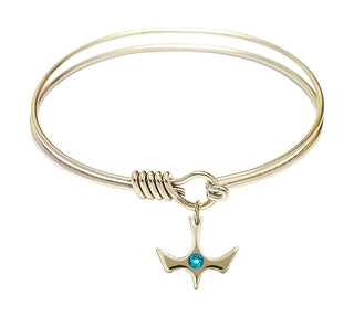 6 1/4 inch Round Eye Hook Hamilton Gold Bangle Bracelet with a 14kt Gold Filled Holy Spirit charm.