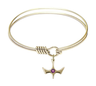 6 1/4 inch Round Eye Hook Hamilton Gold Bangle Bracelet with a 14kt Gold Filled Holy Spirit charm.