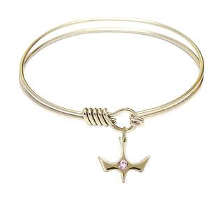 6 1/4 inch Round Eye Hook Hamilton Gold Bangle Bracelet with a 14kt Gold Filled Holy Spirit charm.