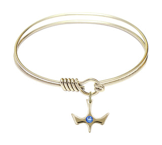 6 1/4 inch Round Eye Hook Hamilton Gold Bangle Bracelet with a 14kt Gold Filled Holy Spirit charm.