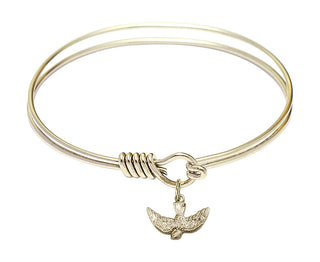 6 1/4 inch Round Eye Hook Hamilton Gold Bangle Bracelet with a 14kt Gold Filled Holy Spirit charm.
