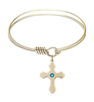 6 1/4 inch Round Eye Hook Hamilton Gold Bangle Bracelet with a 14kt Gold Filled Cross charm.