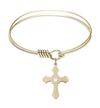 6 1/4 inch Round Eye Hook Hamilton Gold Bangle Bracelet with a 14kt Gold Filled Cross charm.