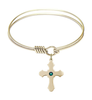 6 1/4 inch Round Eye Hook Hamilton Gold Bangle Bracelet with a 14kt Gold Filled Cross charm.