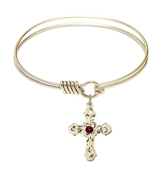 6 1/4 inch Round Eye Hook Hamilton Gold Bangle Bracelet with a 14kt Gold Filled Cross charm. Engraved Catholic Saint Jewelry