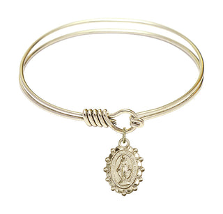6 1/4 inch Round Eye Hook Hamilton Gold Bangle Bracelet with a 14kt Gold Filled Miraculous charm.