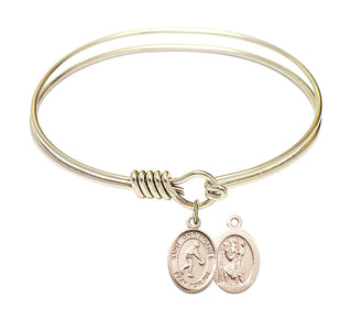6 1/4 inch Round Eye Hook Hamilton Gold Bangle Bracelet with a 14kt Gold Filled Saint Christopher/Basketball charm.