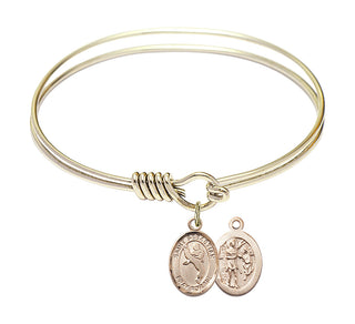 6 1/4 inch Round Eye Hook Hamilton Gold Bangle Bracelet with a 14kt Gold Filled Saint Sebastian/Martial Arts charm.
