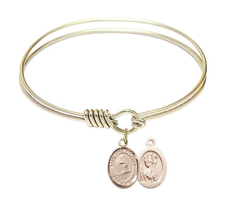 6 1/4 inch Round Eye Hook Hamilton Gold Bangle Bracelet with a 14kt Gold Filled Saint Christopher / Skiing charm.