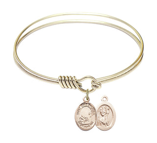 6 1/4 inch Round Eye Hook Hamilton Gold Bangle Bracelet with a 14kt Gold Filled Saint Christopher / Fishing charm.