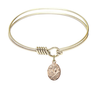 6 1/4 inch Round Eye Hook Hamilton Gold Bangle Bracelet with a 14kt Gold Filled Miraculous charm.