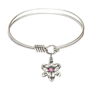 6 1/4 inch Round Eye Hook Rhodium Bangle Bracelet with a Sterling Silver Chastity charm.