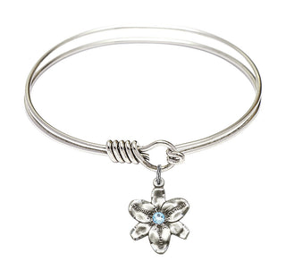 6 1/4 inch Round Eye Hook Rhodium Bangle Bracelet with a Sterling Silver Chastity charm.